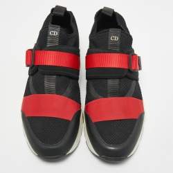 Pre Owned Dior Homme Black/Red Knit Fabric and Leather B21 Low Top Sneakers Size 46