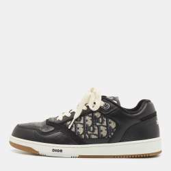 Pre Owned Dior Black Leather and Canvas Low Top Sneakers Size 42.5