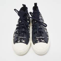 Pre Owned Dior Navy Blue Leather and Fabric Walk n Dior High Top Sneakers Size 41.5