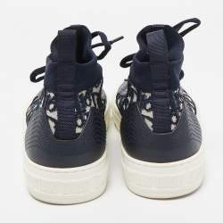 Pre Owned Dior Navy Blue Leather and Fabric Walk n Dior High Top Sneakers Size 41.5