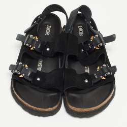 Dior X Birkenstock Black Suede Milano Flat Sandals Size 38