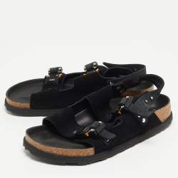 Dior X Birkenstock Black Suede Milano Flat Sandals Size 38