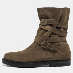 Pre Owned Dior Green Suede Fur Lined Cosy Ankle Boots Size 43