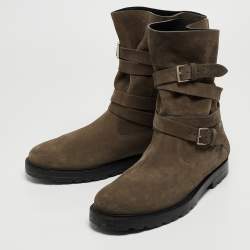 Pre Owned Dior Green Suede Fur Lined Cosy Ankle Boots Size 43