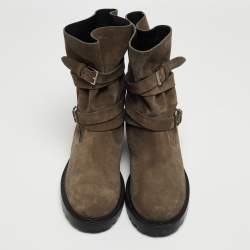 Pre Owned Dior Green Suede Fur Lined Cosy Ankle Boots Size 43