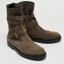 Pre Owned Dior Green Suede Fur Lined Cosy Ankle Boots Size 43