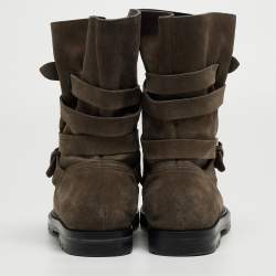 Pre Owned Dior Green Suede Fur Lined Cosy Ankle Boots Size 43