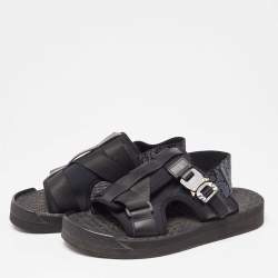 Dior Black/Navy Blue Leather and Oblique Canvas Sandals Size 40