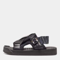 Dior Black/Navy Blue Leather and Oblique Canvas Sandals Size 40