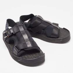 Dior Black/Navy Blue Leather and Oblique Canvas Sandals Size 40