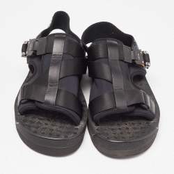 Dior Black/Navy Blue Leather and Oblique Canvas Sandals Size 40