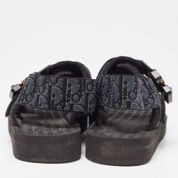 Dior Black/Navy Blue Leather and Oblique Canvas Sandals Size 40