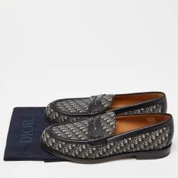 Dior Black/Blue Oblique Canvas and Leather Explorer Loafers Size 44