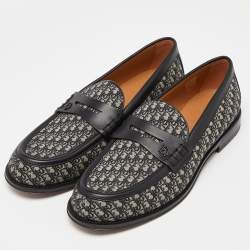 Dior Black/Blue Oblique Canvas and Leather Explorer Loafers Size 44