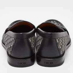 Dior Black/Blue Oblique Canvas and Leather Explorer Loafers Size 44
