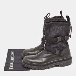 Dior Black Leather and Canvas High Top Combat Boots Size 42