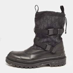 Dior Black Leather and Canvas High Top Combat Boots Size 42