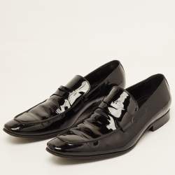 Pre Owned Dior Black Patent Slip On Loafers Size 42.5