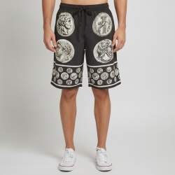 مملوكة مسبقًا Dolce & Gabbana Black Crepe Coin Print Silk Bermuda Shorts XL 