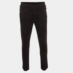 Pre Owned Dolce & Gabbana Black Logo Plaque Cotton Drawstring Sweatpants XXL