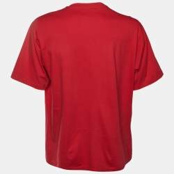 Pre Owned Dolce & Gabbana Red Color-Block Logo Print Jersey Relaxed Fit T-Shirt L