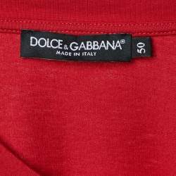 Pre Owned Dolce & Gabbana Red Color-Block Logo Print Jersey Relaxed Fit T-Shirt L