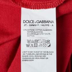 Pre Owned Dolce & Gabbana Red Color-Block Logo Print Jersey Relaxed Fit T-Shirt L