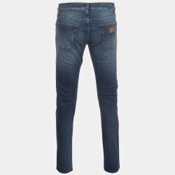 Pre Owned Dolce & Gabbana Blue Denim Distressed Slim Fit Jeans M/Waist 32"