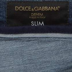 Pre Owned Dolce & Gabbana Blue Denim Distressed Slim Fit Jeans M/Waist 32"