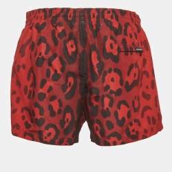 Pre Owned Dolce & Gabbana Red Leopard Print Synthetic Shorts XXL
