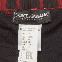 Pre Owned Dolce & Gabbana Red Leopard Print Synthetic Shorts XXL