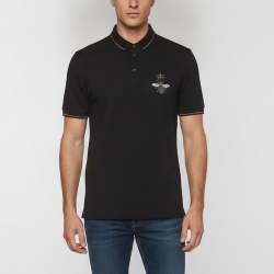 Pre Owned Dolce & Gabbana Black Pique Cotton Embroidered Crown Bee Polo T-Shirt XXL