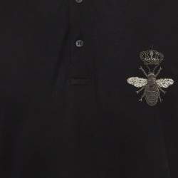 Pre Owned Dolce & Gabbana Black Pique Cotton Embroidered Crown Bee Polo T-Shirt XXL