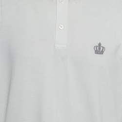 Pre Owned Dolce & Gabbana White Cotton Pique Embroidered Logo Polo T-Shirt XXL 