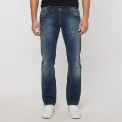 Pre Owned Dolce & Gabbana Denim Blue Distressed Straight Fit Jeans L/Waist 35''