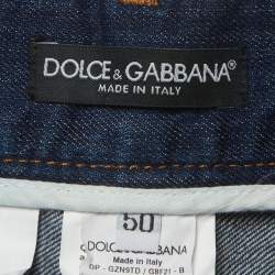 Pre Owned Dolce & Gabbana Denim Blue Distressed Straight Fit Jeans L/Waist 35''