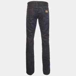 Pre Owned Dolce & Gabbana Blue Denim Logo Paque Detail Straight Fit Jeans L/Waist 36" 