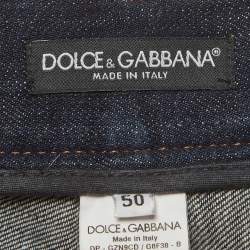 Pre Owned Dolce & Gabbana Blue Denim Logo Paque Detail Straight Fit Jeans L/Waist 36" 