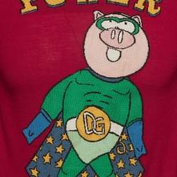 Pre Owned Dolce & Gabbana Red Wool Blend Pig of the Year Crewneck Jumper S