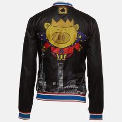 Pre Owned Dolce & Gabbana Black Graphic Print Nylon Year Of The Pig Bomber Jacket S