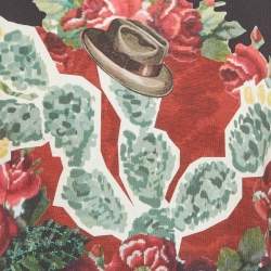 Pre Owned Dolce & Gabbana Grey Floral Cactus Print Jersey T-Shirt XL