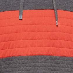 Pre Owned Dolce & Gabbana Grey/Red Quilted Cotton Knit Pullover Hoodie S