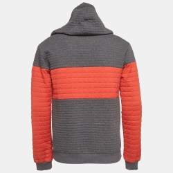 Pre Owned Dolce & Gabbana Grey/Red Quilted Cotton Knit Pullover Hoodie S