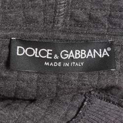 Pre Owned Dolce & Gabbana Grey/Red Quilted Cotton Knit Pullover Hoodie S
