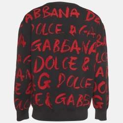 Pre Owned Dolce & Gabbana Black/Red Jacquard Knit Monogram Sweater L 