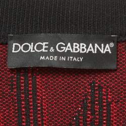Pre Owned Dolce & Gabbana Black/Red Jacquard Knit Monogram Sweater L 