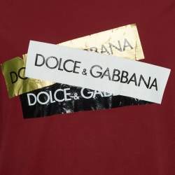 Pre Owned Dolce & Gabbana Dark Red Jersey Logo Tape Crewneck T-Shirt L 