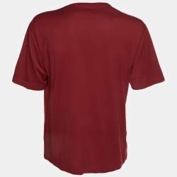 Pre Owned Dolce & Gabbana Dark Red Jersey Logo Tape Crewneck T-Shirt L 