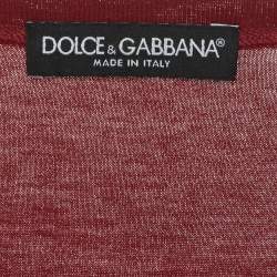 Pre Owned Dolce & Gabbana Dark Red Jersey Logo Tape Crewneck T-Shirt L 