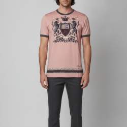 Pre Owned Dolce & Gabbana Pink Crest Printed Cotton Crewneck T-Shirt XL